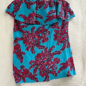 Lilly Pulitzer Turquoise and Fuchsia Ruffle-Top